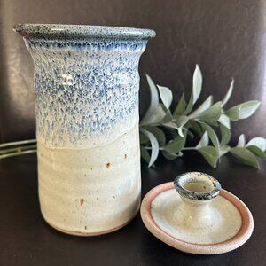 Artist Glazed Stoneware Lidded Jar-Reversible Lid-Candle Holder Songbird Pottery